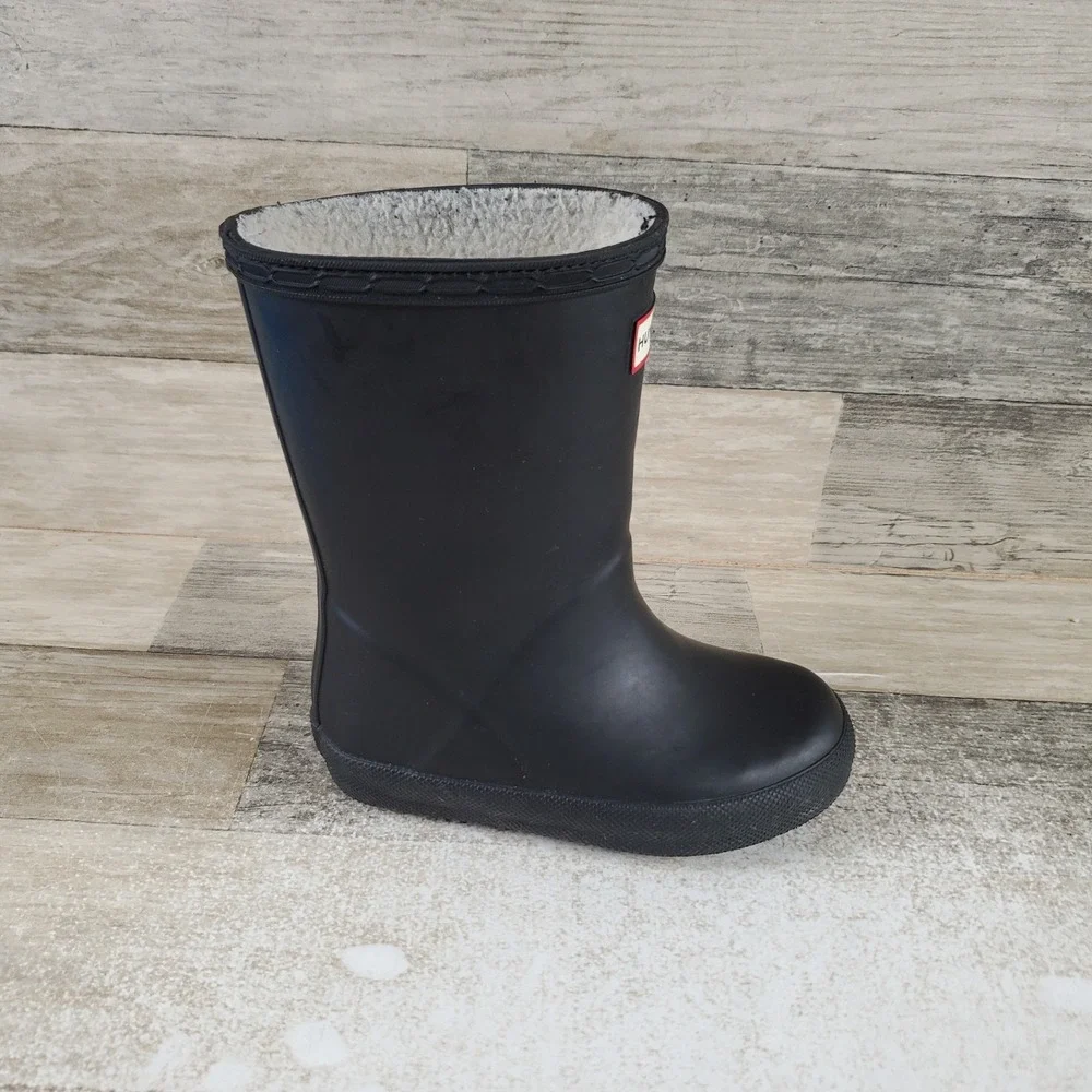 Hunter First Insulated Kids Shoes Wellington Boots Sz 8 Black Rubber Round Toe